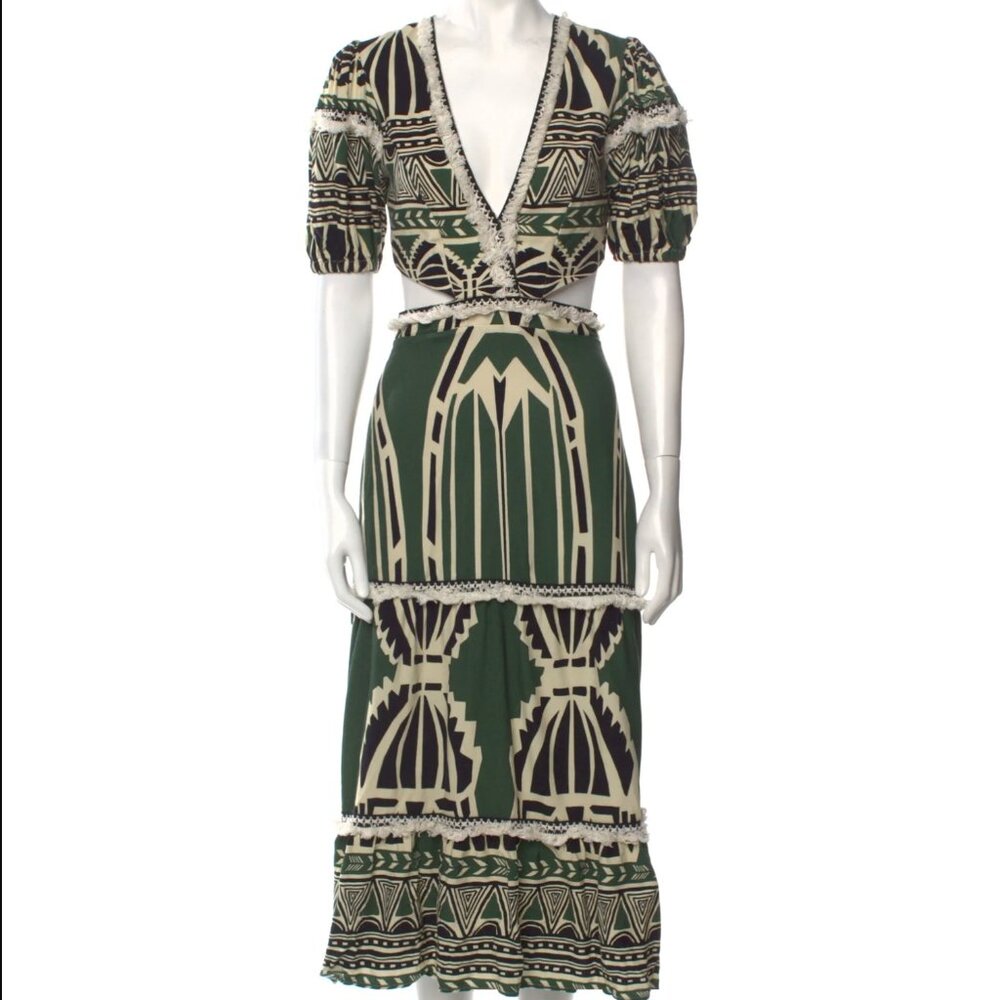 PatBo Fringe Trim Midi Dress In Emerald